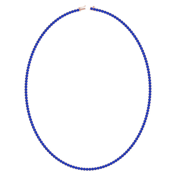 Men's Natural Blue Sapphire Tennis Necklace Rose Gold 14K 