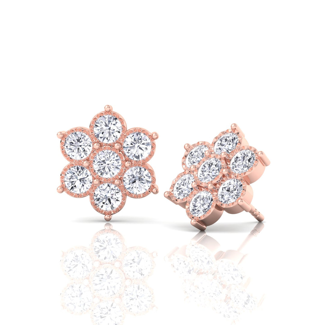 Vintage Style Natural Diamond Flower Earrings Rose Gold 14K 18K