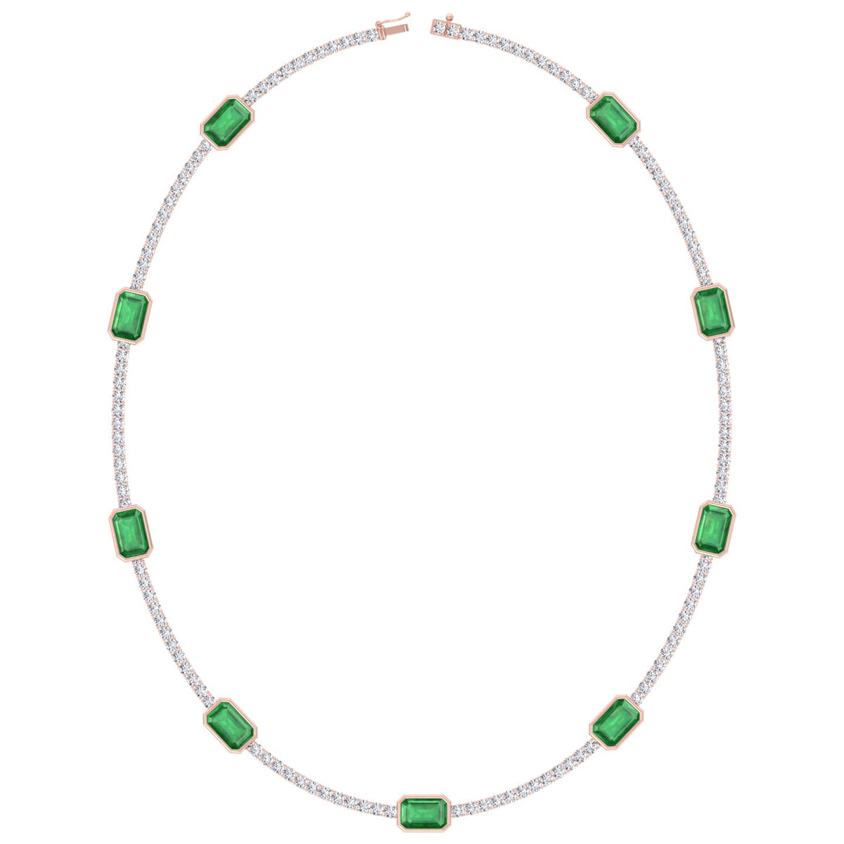 natural-diamond-green-emerald-station-tennis-necklace-14K-rose-gold-tennis-necklace