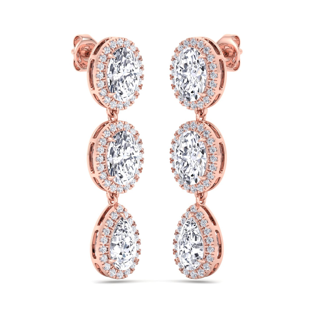 Oval and Pear Shape Natural Diamond Halo Drop Earrings