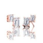 Double-Emerald-Shape Natural Diamond Studs-1.4CT-14K-18K-Rose Gold