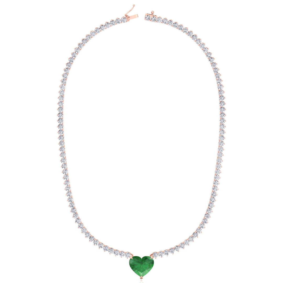  3-Prong Tennis Necklace with Green Emerald Heart Shape Pendant RG 3