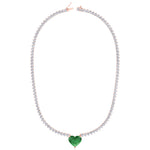  3-Prong Tennis Necklace with Green Emerald Heart Shape Pendant RG 3