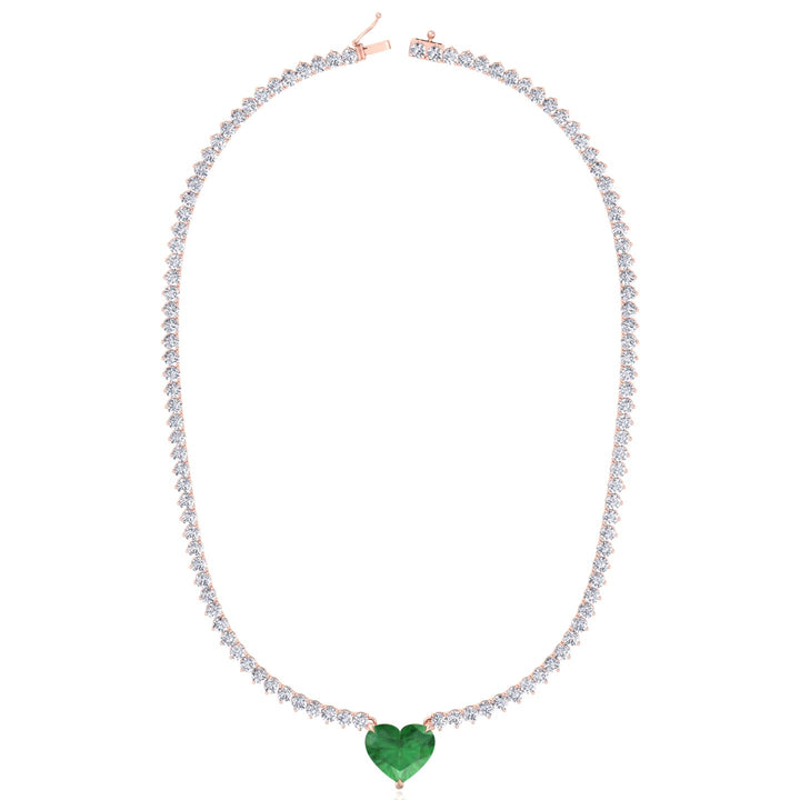  3-Prong Tennis Necklace with Green Emerald Heart Shape Pendant RG 3