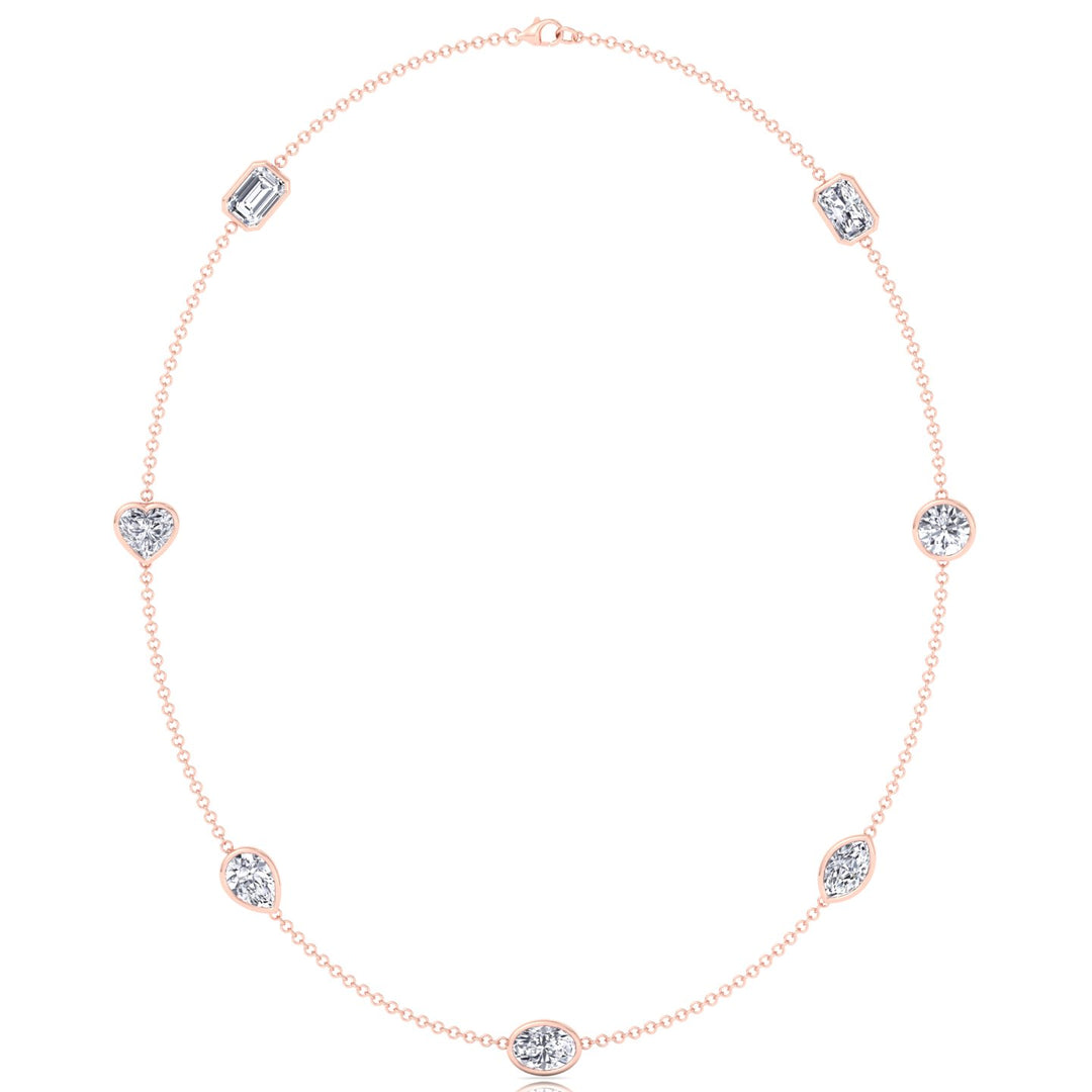 Multi Shape Natural Diamonds By The Yard Necklace Rose Gold 14K