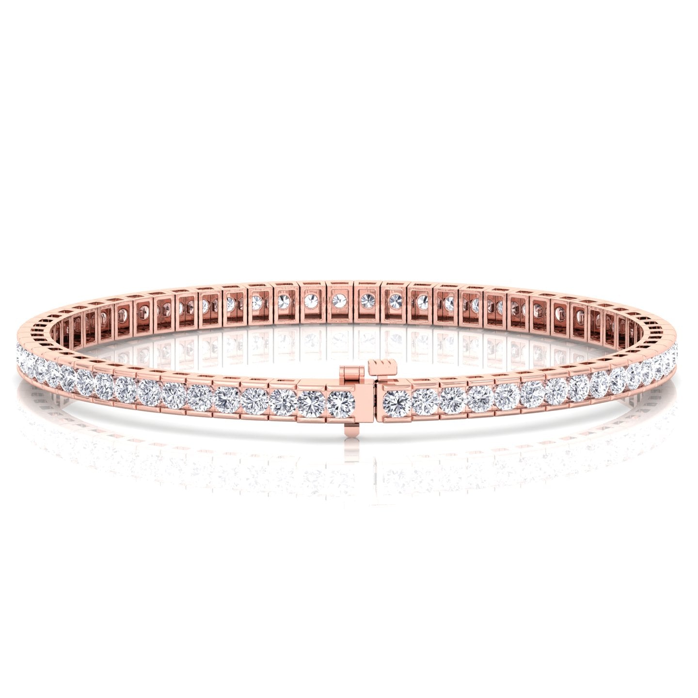 Channel Setting Round Cut Natural Diamond Tennis Bracelet  14K 18K Rose Gold