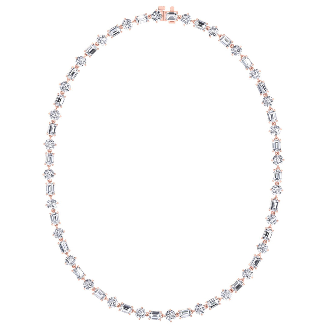 Alternating Emerald and Round Natural Diamond Tennis Necklace Rose Gold 14K 18K