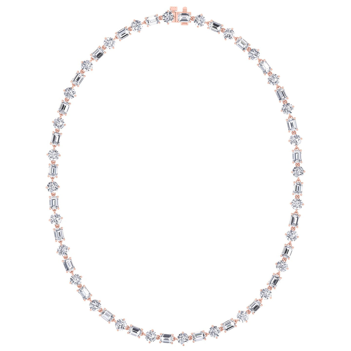 Alternating Emerald and Round Natural Diamond Tennis Necklace Rose Gold 14K 18K