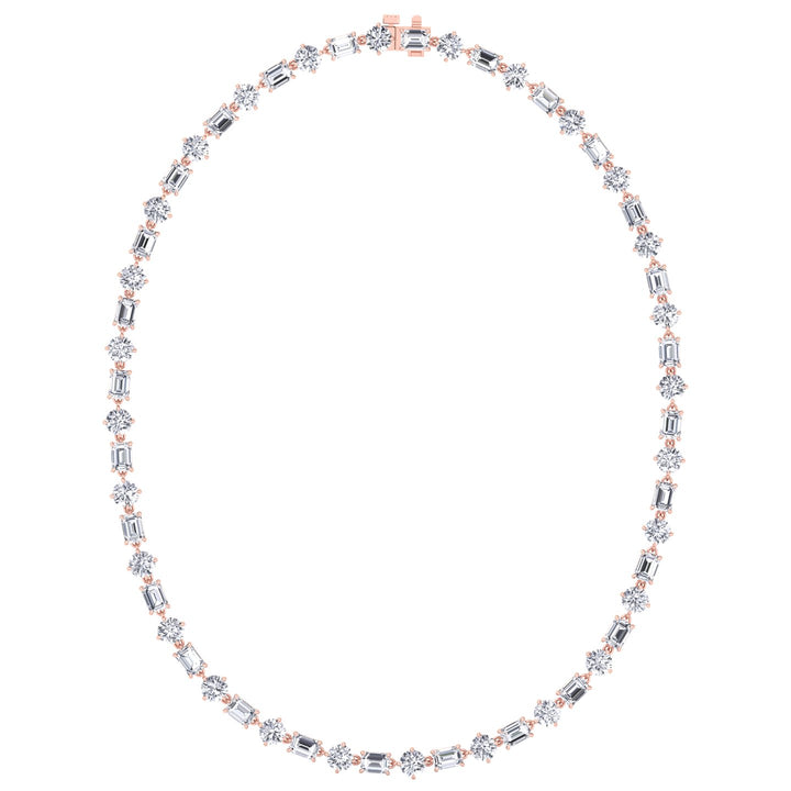 Alternating Emerald and Round Natural Diamond Tennis Necklace Rose Gold 14K 18K