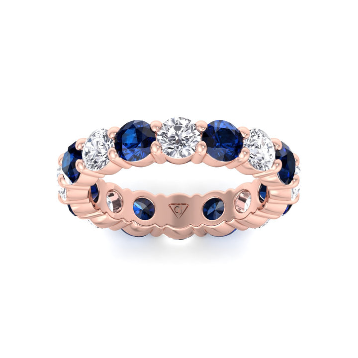 Round Alternating Natural Blue Sapphire and Diamonds Eternity Band Rose Gold 14K 18K