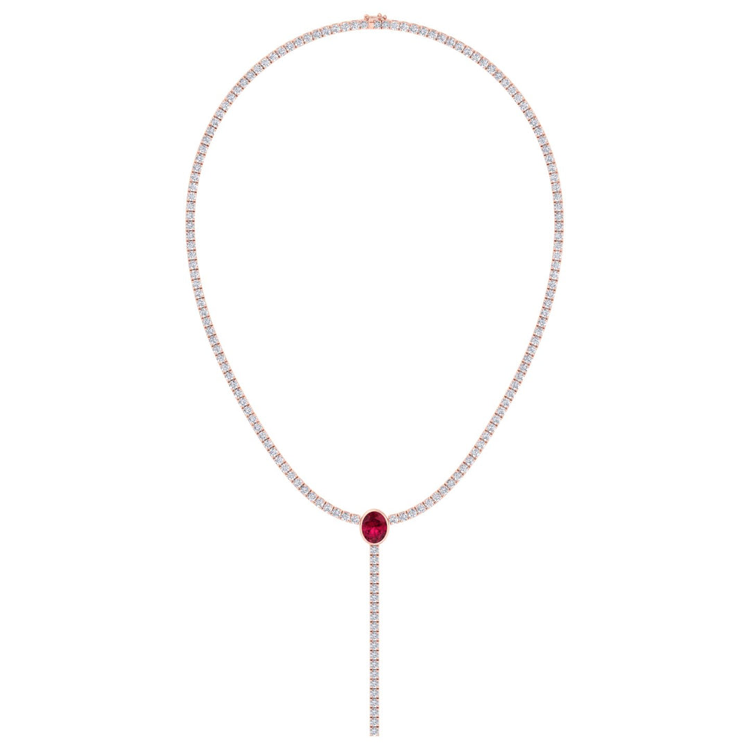 10.50CT T.W Round Natural Diamond Lariat Tennis Necklace with Natural Red Ruby Centerpiece