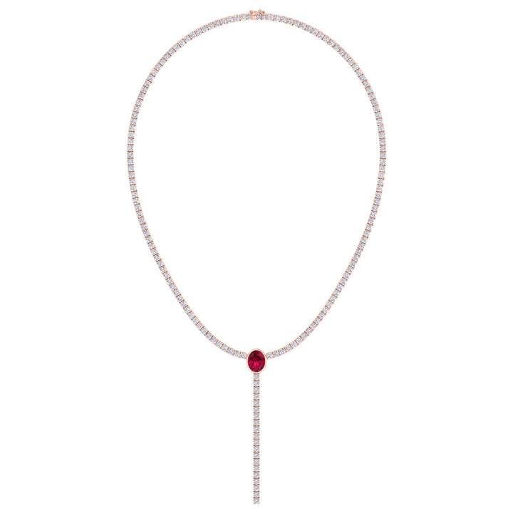 10.50CT T.W Round Natural Diamond Lariat Tennis Necklace with Natural Red Ruby Centerpiece