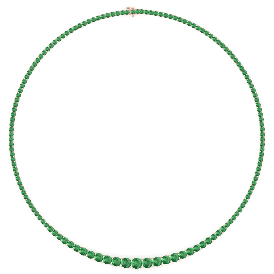 4 Prong Graduated Natural Green Emerald Tennis Necklace Rose Gold 14K 18K
