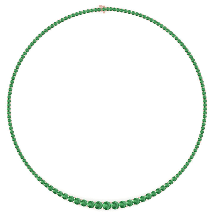 4 Prong Graduated Natural Green Emerald Tennis Necklace Rose Gold 14K 18K