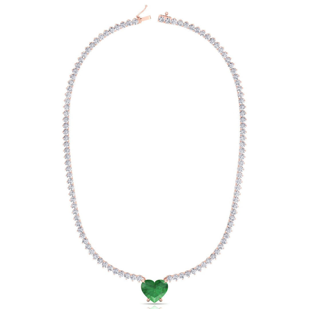 13CT T.W. 3-Prong Tennis Necklace with Green Emerald Heart Shape Pendant