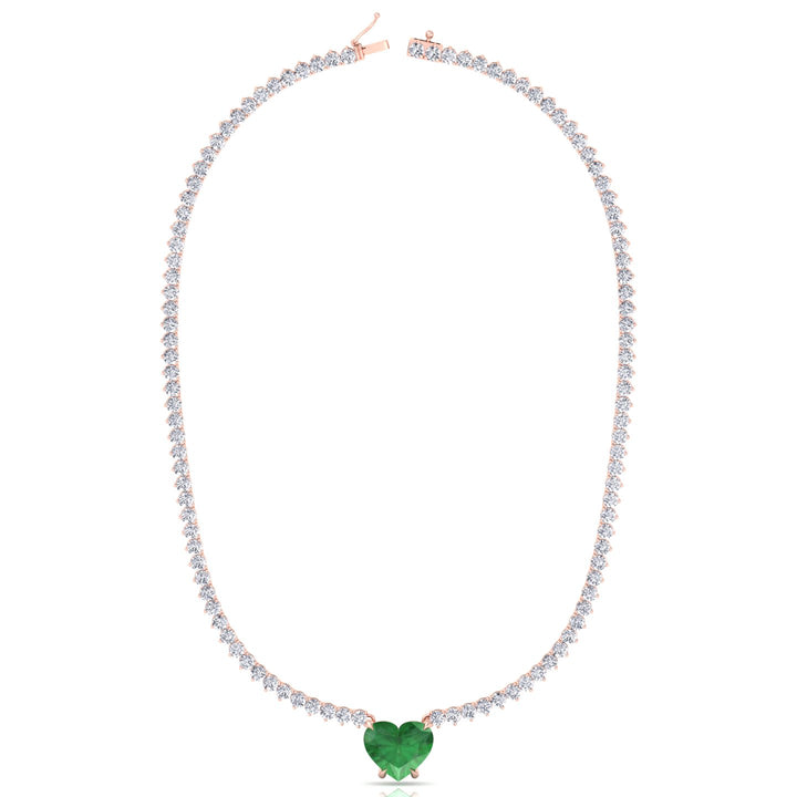 13CT T.W. 3-Prong Tennis Necklace with Green Emerald Heart Shape Pendant