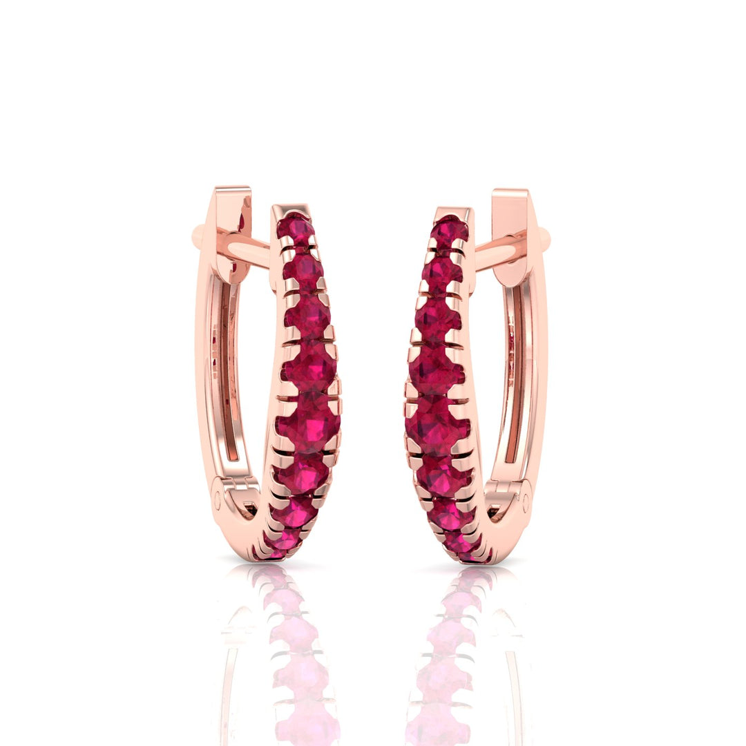 Natural Red Ruby Graduated Round Shape Huggie Hoop Earrings RG