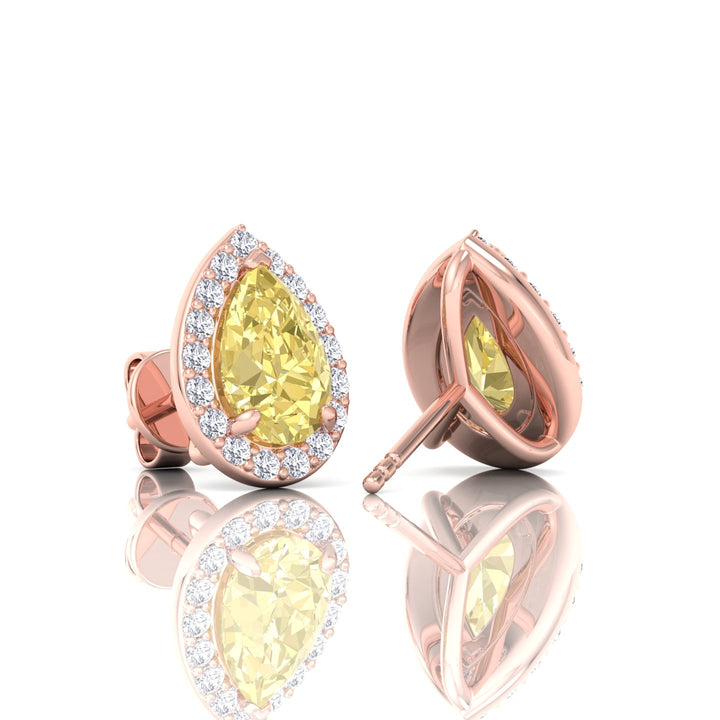 Pear Cut Natural Fancy Yellow Diamond Halo Studs