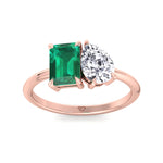 Demi - Toi et Moi Green Emerald & Pear Cut Diamond Engagement Ring - Gem Jewelers Co
