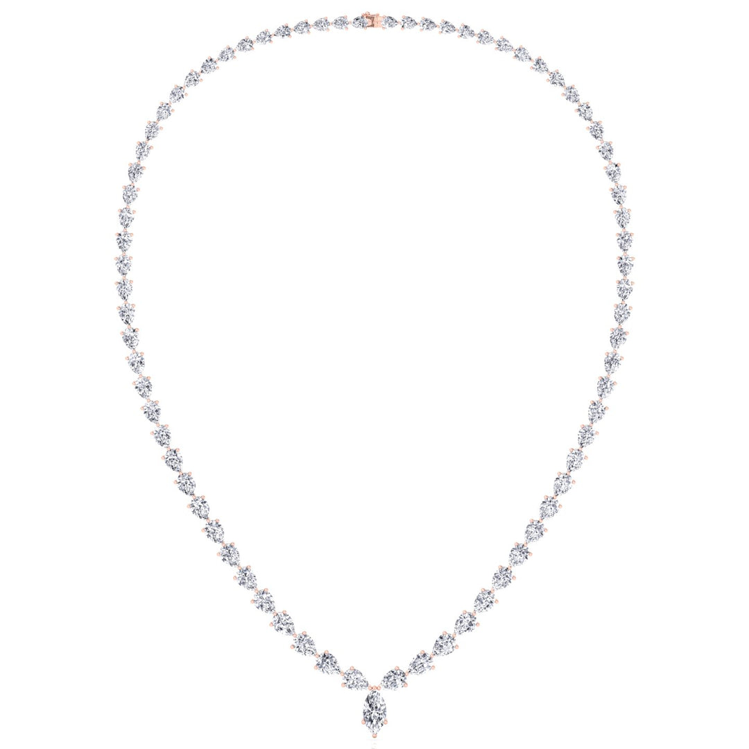 Pear Shape Natural Diamond Tennis Necklace Rose Gold 14K 15CT