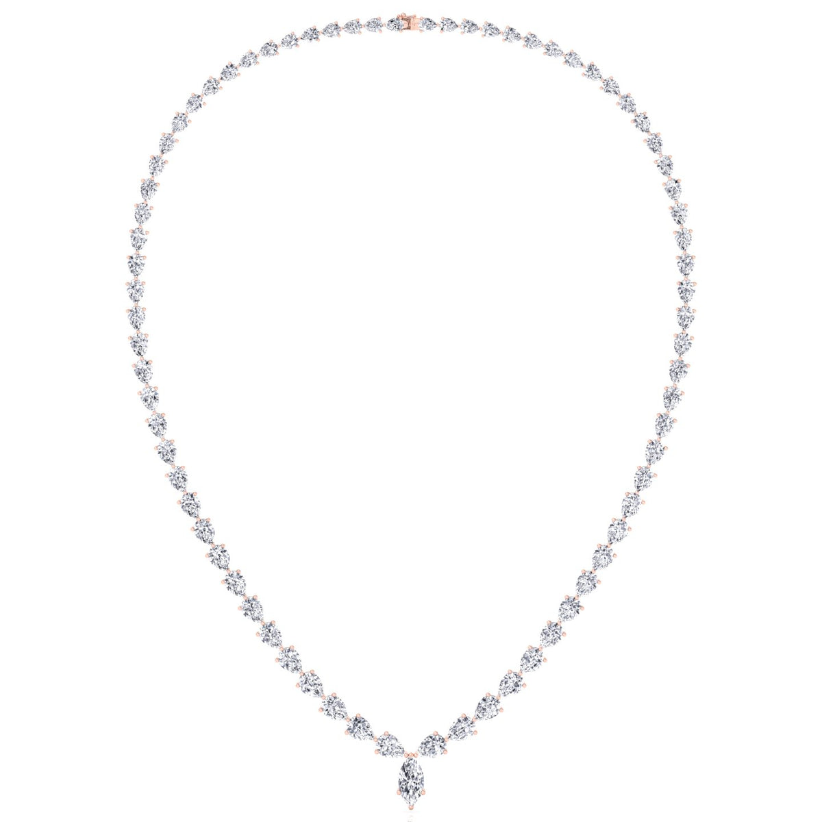 Pear Shape Natural Diamond Tennis Necklace Rose Gold 14K 15CT