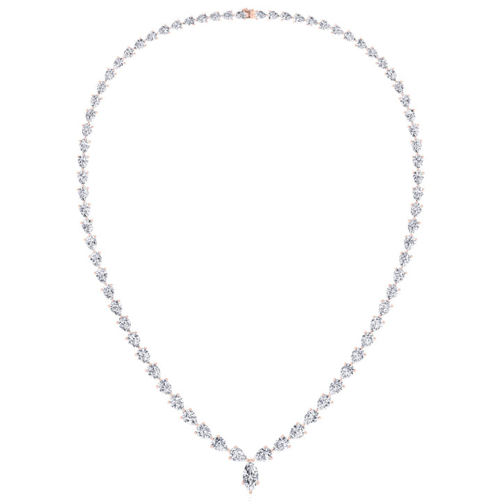 Pear Shape Natural Diamond Tennis Necklace Rose Gold 14K 15CT