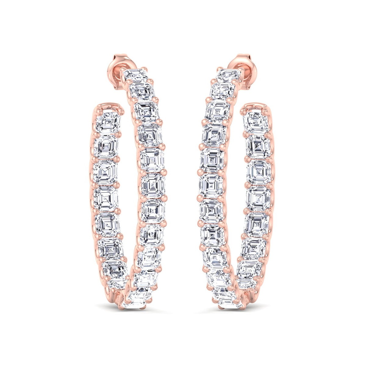 Inside Out Asscher Cut Natural Diamond Hoop Earrings Rose Gold 14K 18K