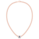 Bezel Set Emerald Cut Natural Diamond Cuban Chain Necklace Rose Gold 14K 18K