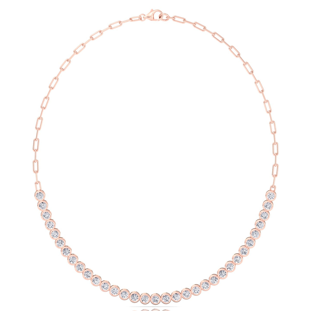 Paper Clip and Bezel Set Diamond Tennis Necklace-4CT-8CT-14K- All Rose Gold
