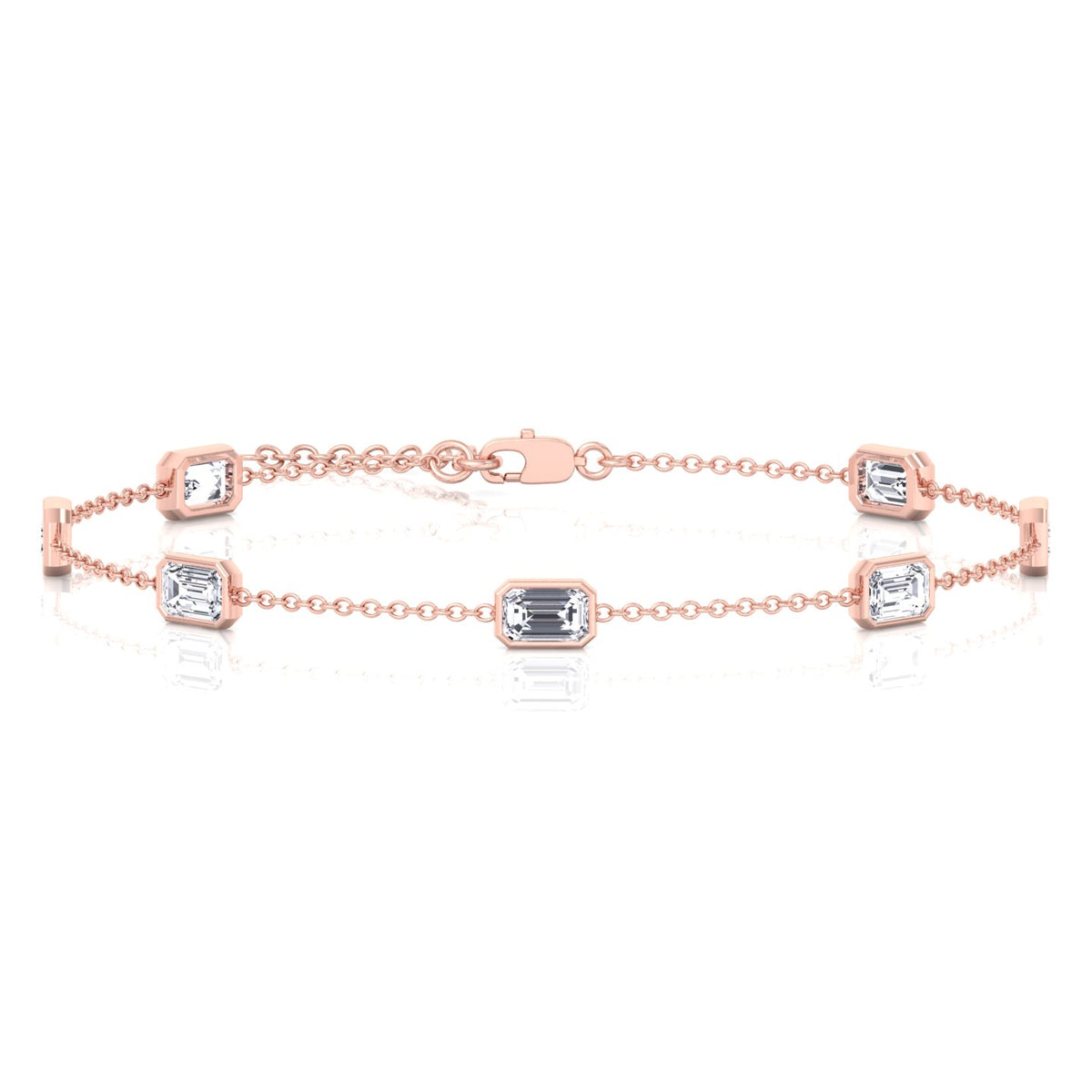 Emerald Shape Natural Diamonds By The Yard Bracelet-1.10CT-14K-18K-
Rose Gold-Bezel Set