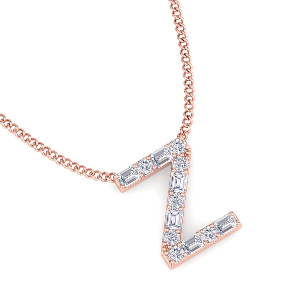 Z Initial Natural Diamond Pendant Necklace Rose Gold 14K 18K
