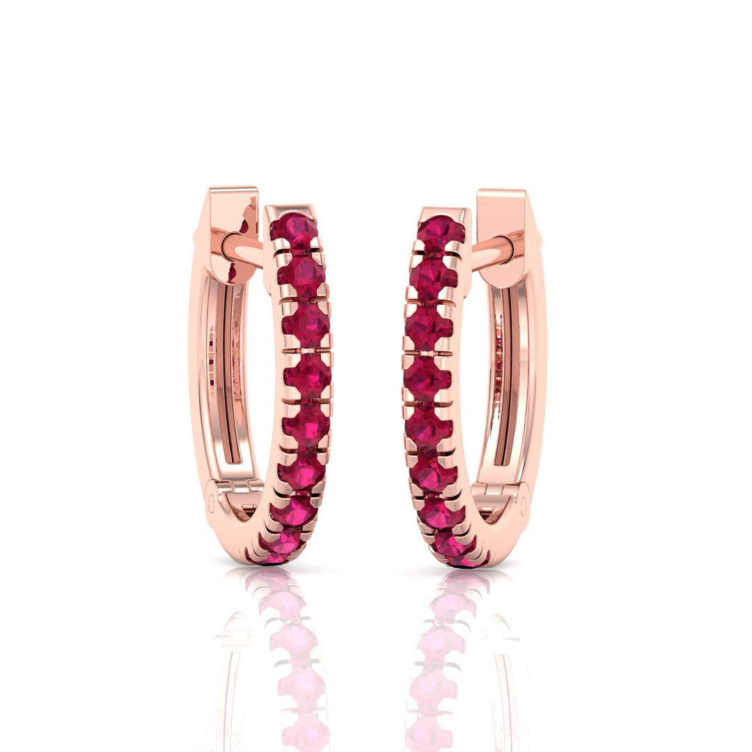 Natural Red Ruby Round Shape Huggie Hoop Earring Rose Gold 