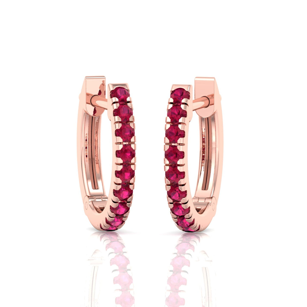 Natural Red Ruby Round Shape Huggie Hoop Earring Rose Gold 