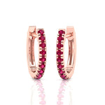 Natural Red Ruby Round Shape Huggie Hoop Earring Rose Gold 