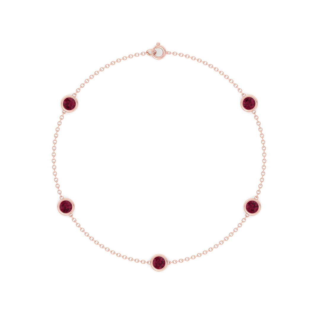 1.25CT Round Natural Red Rubies By The Yard Bracelet in Solid Gold