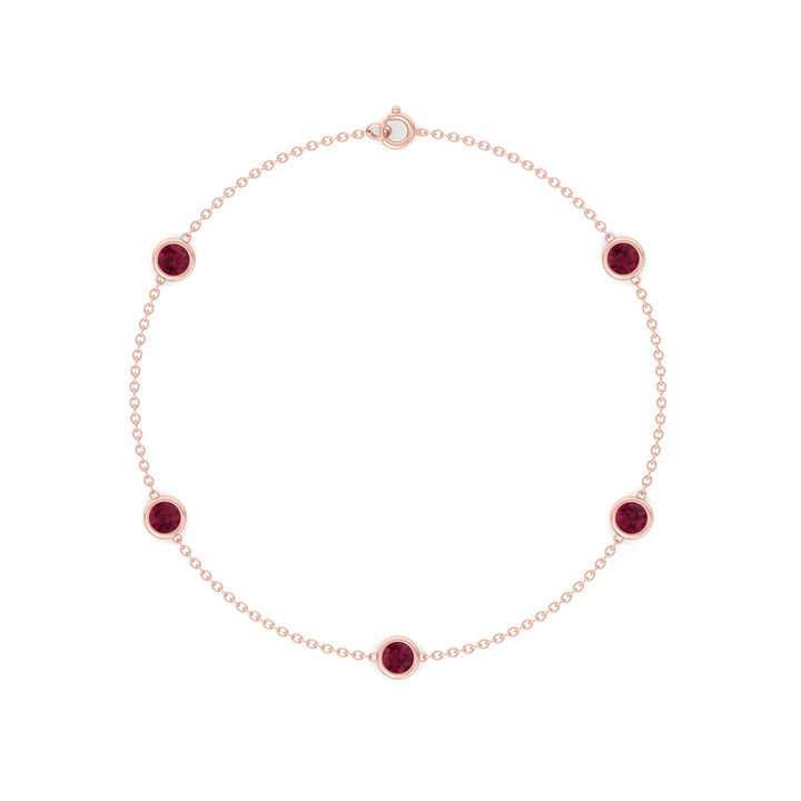 1.25CT Round Natural Red Rubies By The Yard Bracelet in Solid Gold