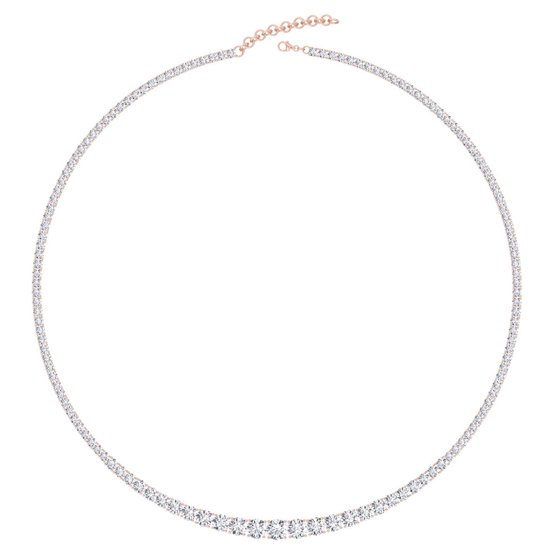 Adjustable 4-Prong Graduated Natural Diamond Tennis Necklace Rose Gold 14K 18K