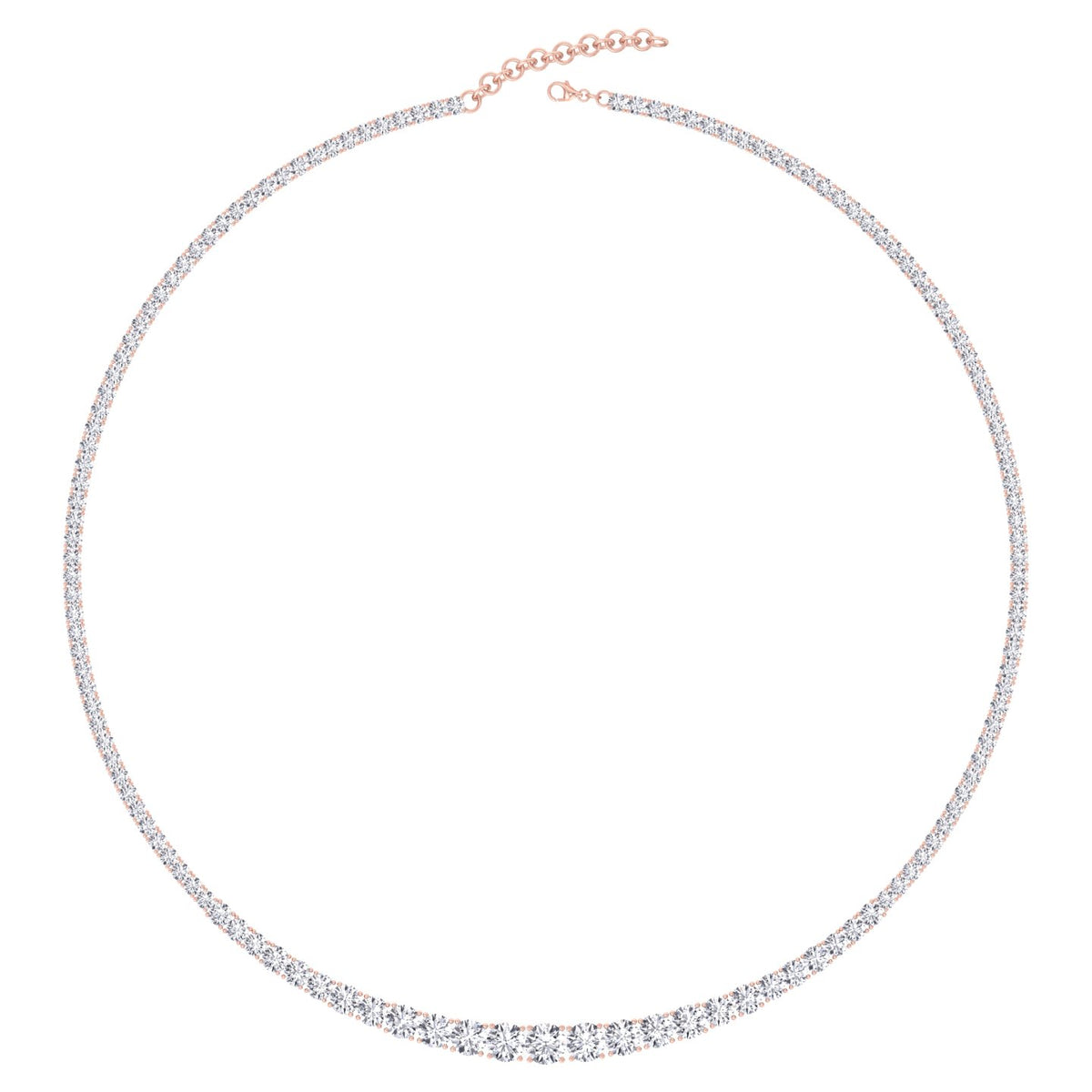Adjustable 4-Prong Graduated Natural Diamond Tennis Necklace Rose Gold 14K 18K