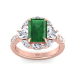 Anzola - Emerald Shape Green Emerald Engagement Ring with Marquise, Trapezoid, and Round Side Stones - Gem Jewelers Co