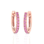 Natural Pink Sapphire Round Shape Huggie Hoop Earrings Rose Gold 18K
