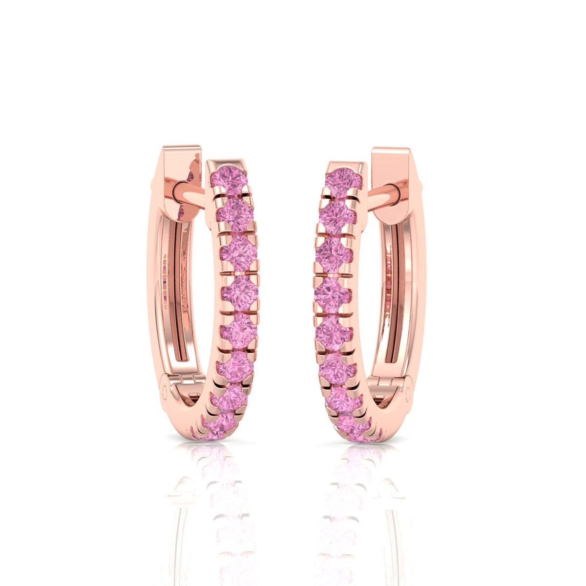 Natural Pink Sapphire Round Shape Huggie Hoop Earrings Rose Gold 18K