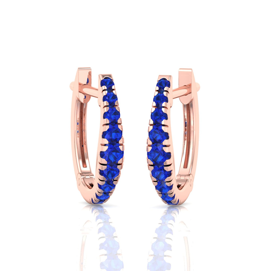 Natural Blue Sapphire Graduated Round Shape Huggie Hoop Earrings  RG 2