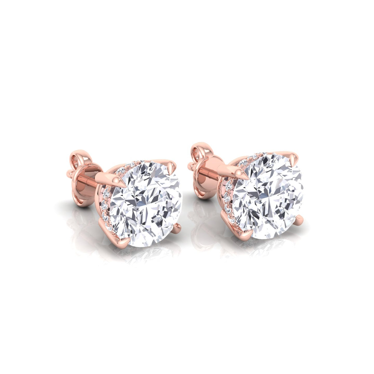Invisible Halo Natural Diamond Studs-14K-18K-Rose Gold