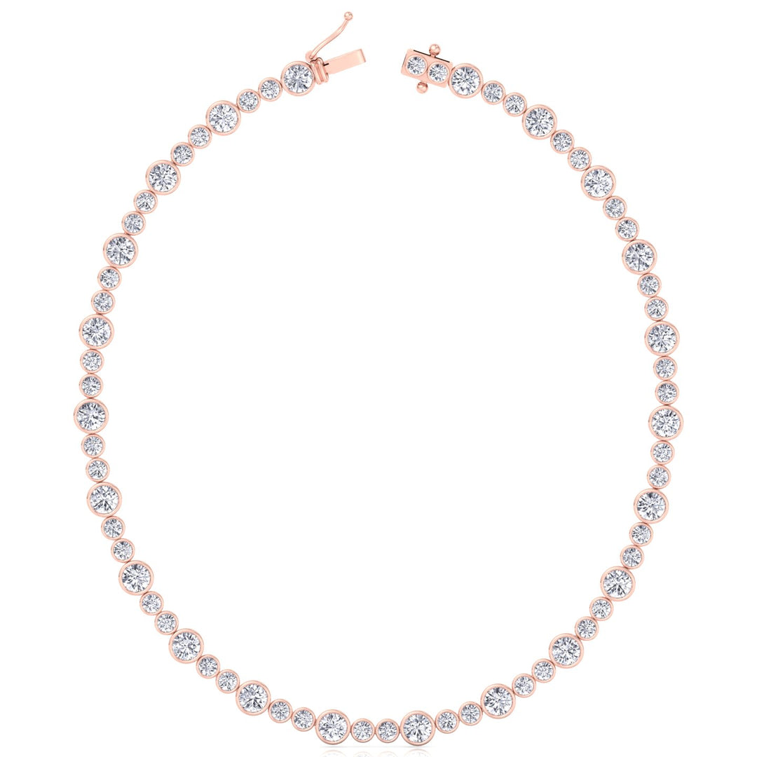 Alternating Size Bezel Set Natural Diamond Tennis Necklace Rose Gold 14K 18K