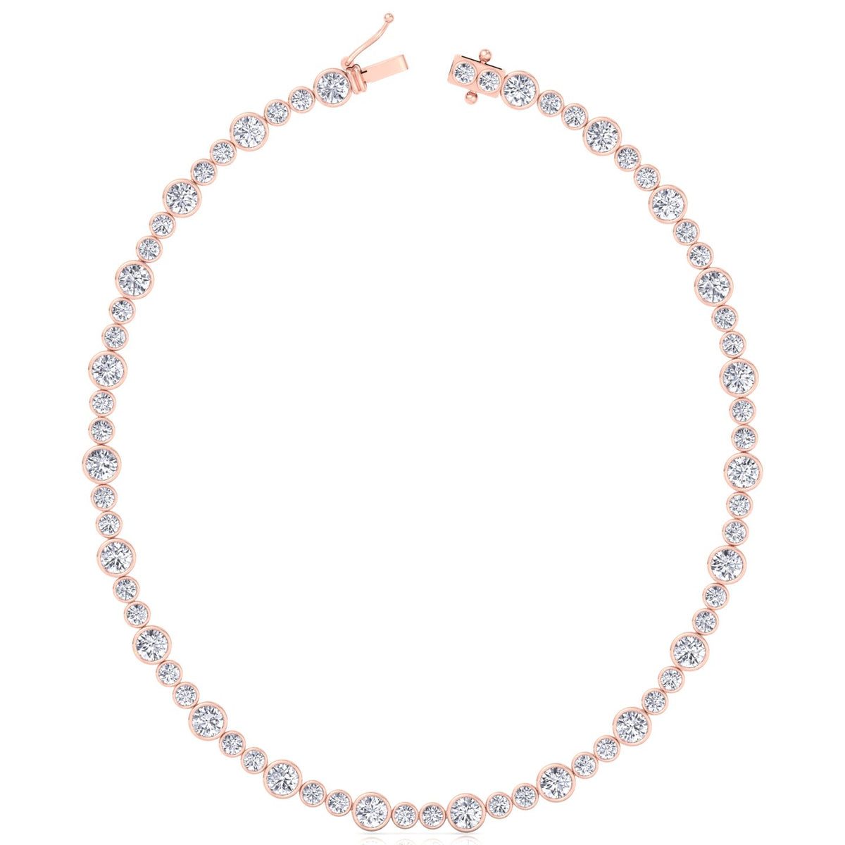 Alternating Size Bezel Set Natural Diamond Tennis Necklace Rose Gold 14K 18K