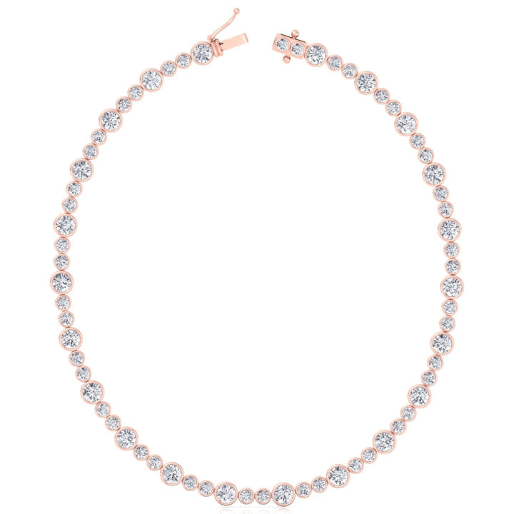 Alternating Size Bezel Set Natural Diamond Tennis Necklace Rose Gold 14K 18K