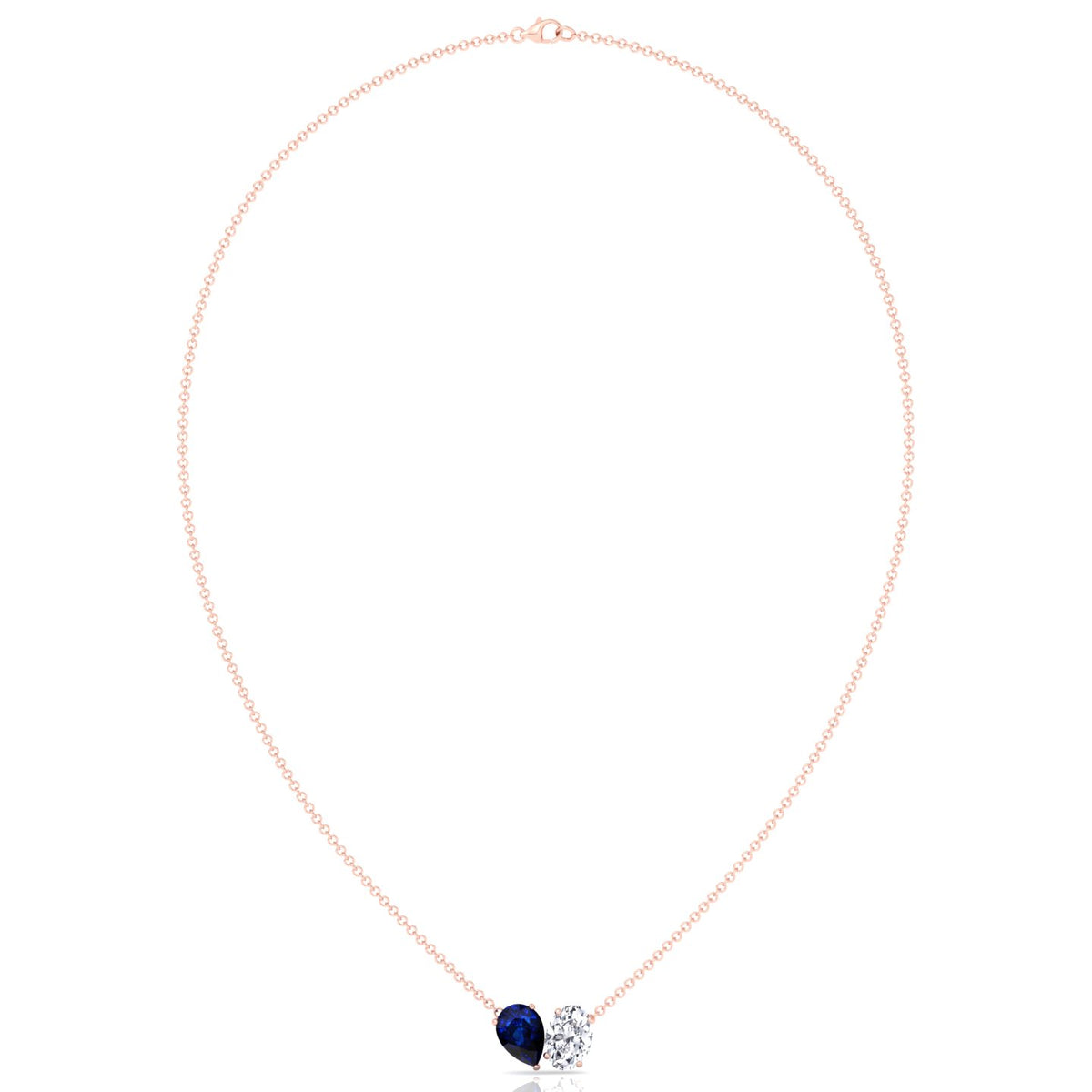 Natural Pear Shape Sapphire and Oval Diamond Pendant Rose Gold 