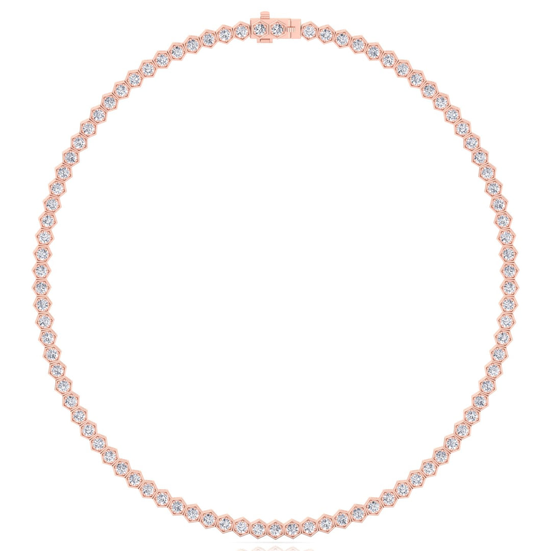 Hexagonal Bezel Set Natural Diamond Tennis Necklace Rose Gold, 4ct, 8ct, 10.5ct