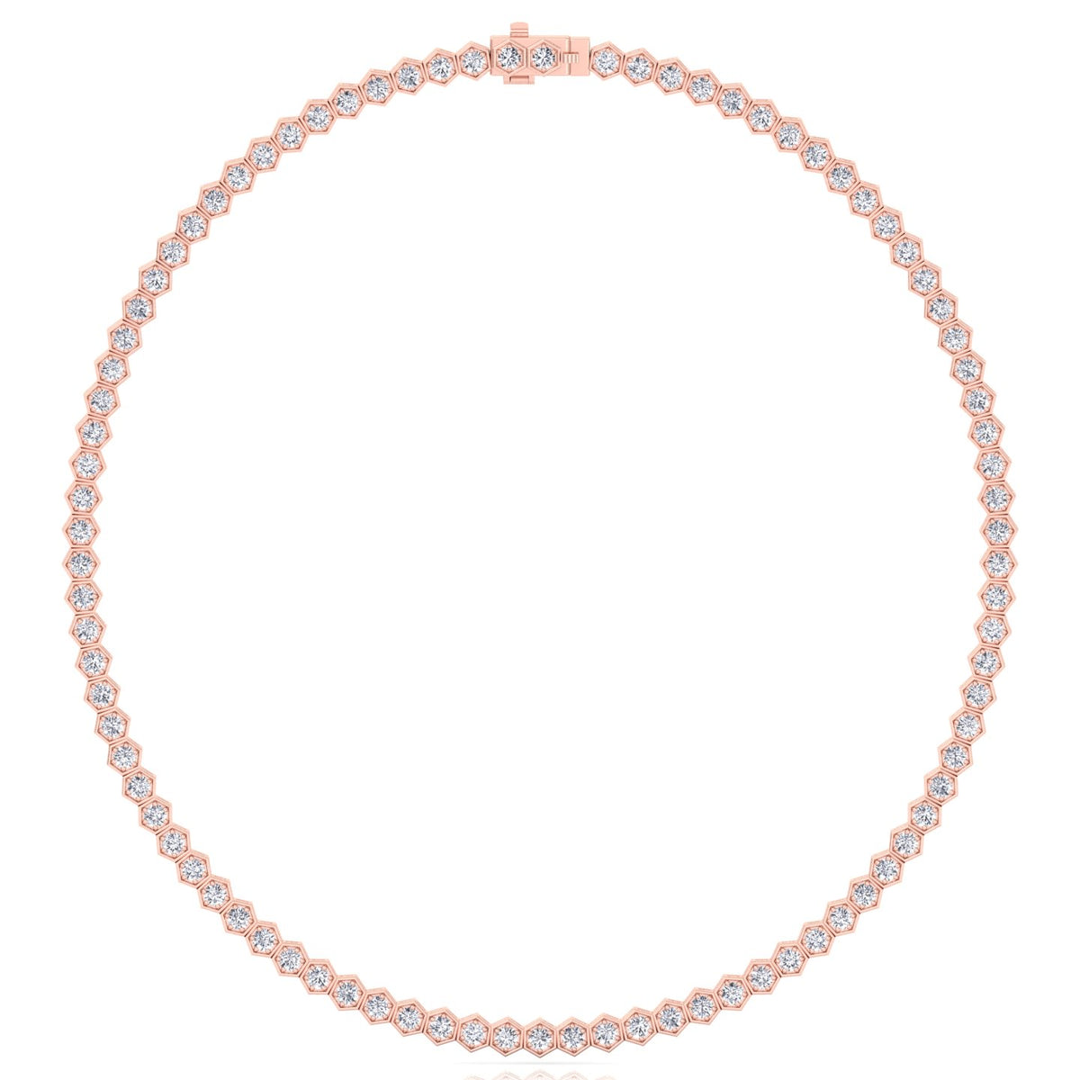 Hexagonal Bezel Set Natural Diamond Tennis Necklace Rose Gold, 4ct, 8ct, 10.5ct