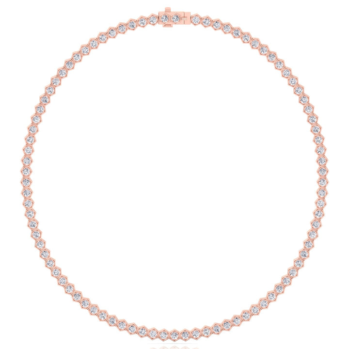Hexagonal Bezel Set Natural Diamond Tennis Necklace Rose Gold, 4ct, 8ct, 10.5ct